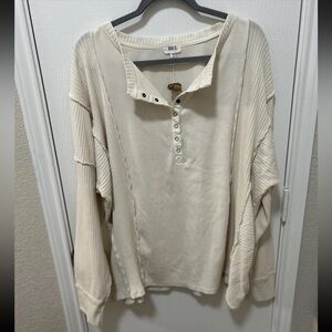 BKE Nwt Henley Cream Sweater Women’s Size XXL Oversized Look Cozy *Read